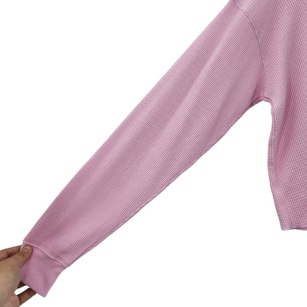 TNA Aritzia Waffle Crew Boxy Long Sleeve Top Pink Women’s Size XS Thermal Crop - Picture 3 of 9